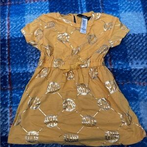 Guess Girls' Mustard Yellow Dress with Metallic Gold Logo